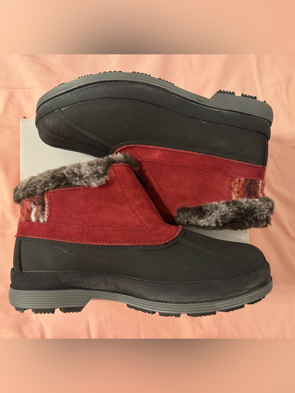 Propet Lumi Women's Berry Suede Winter Ankle Boots with Faux Fur Trim